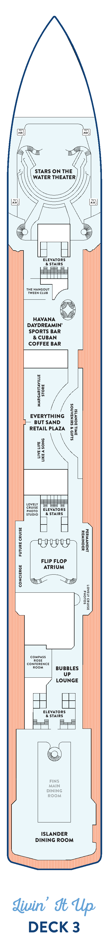Margaritaville at Sea Islander, Deck 3: official cabin and venue layout