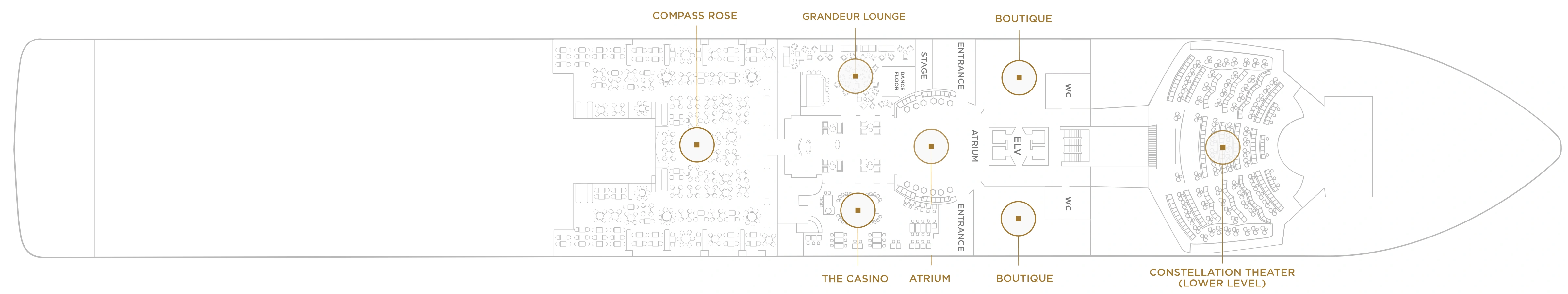 Seven Seas Grandeur, Deck 4: official cabin and venue layout
