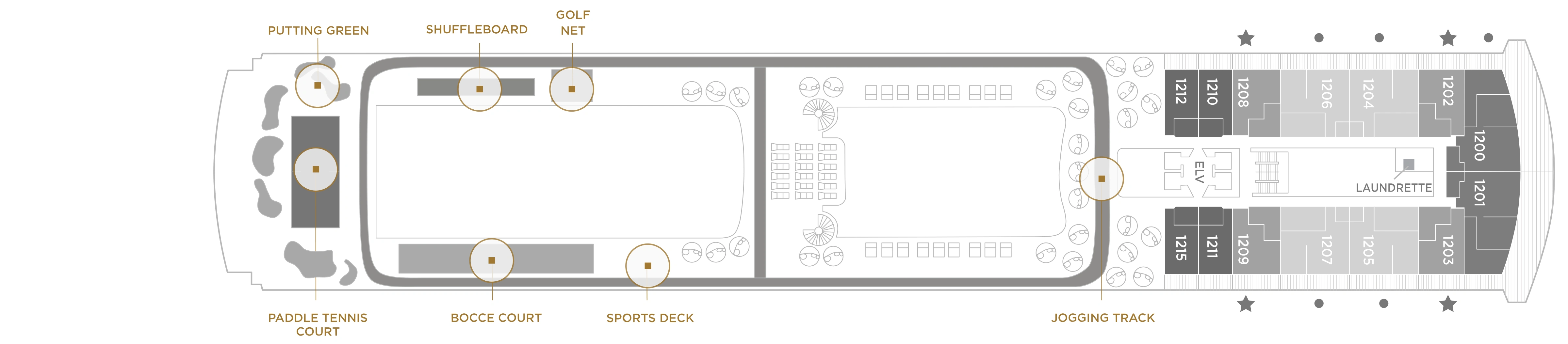 Seven Seas Grandeur, Deck 12: official cabin and venue layout