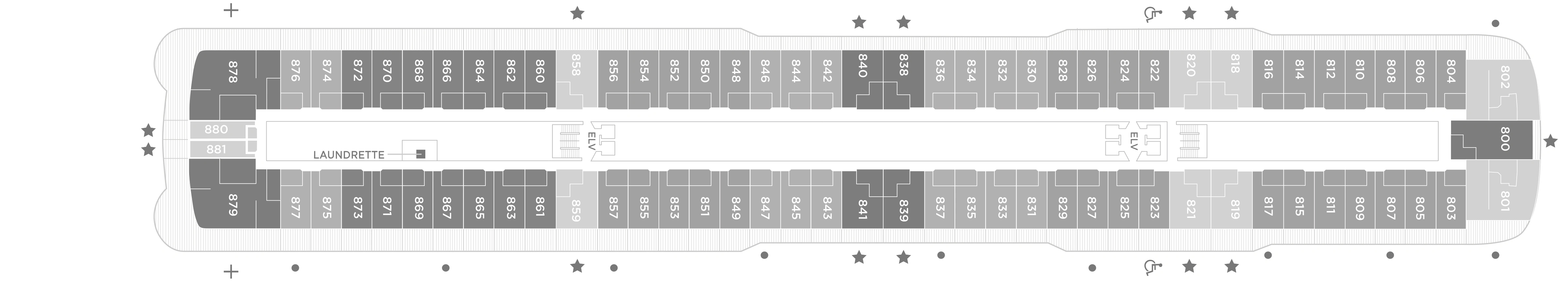 Seven Seas Grandeur, Deck 8: official cabin and venue layout