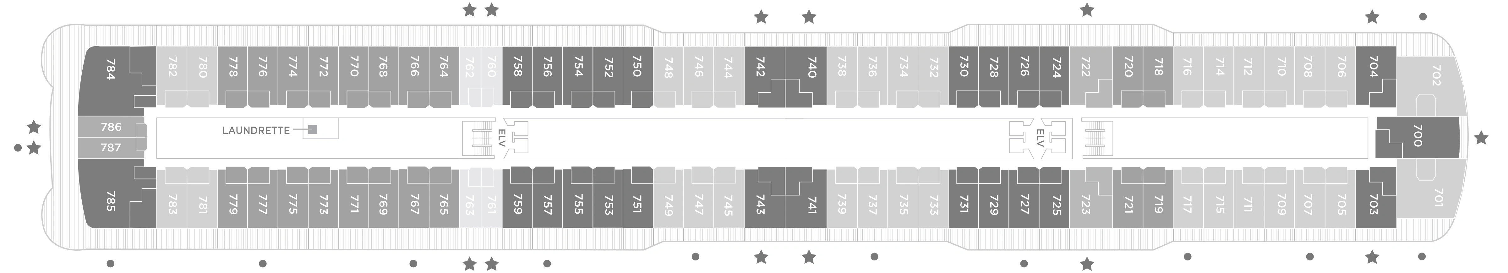 Seven Seas Grandeur, Deck 7: official cabin and venue layout