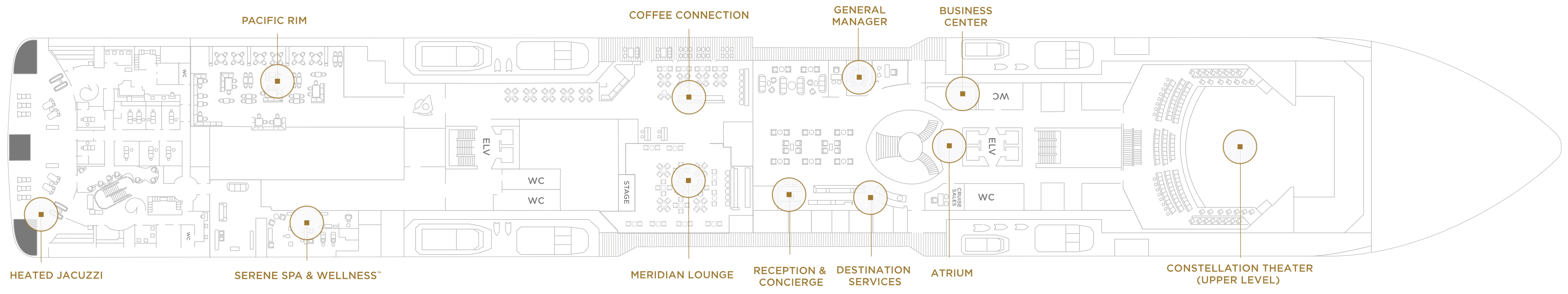 Seven Seas Grandeur, Deck 5: official cabin and venue layout