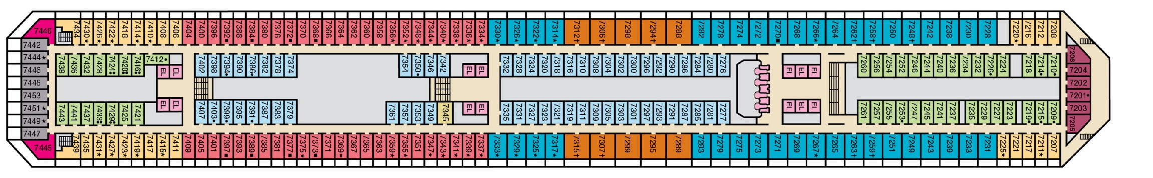 Carnival Conquest, Deck 7: official cabin and venue layout