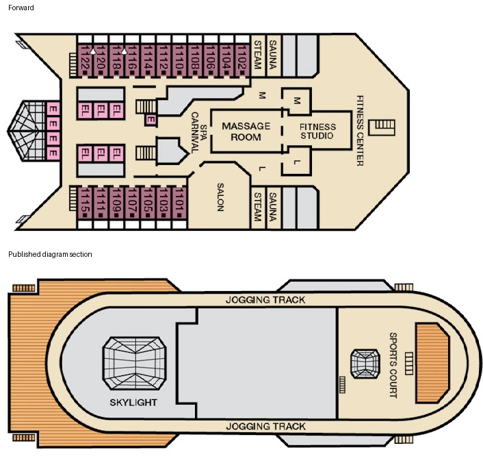 Carnival Conquest, Deck 11: official cabin and venue layout