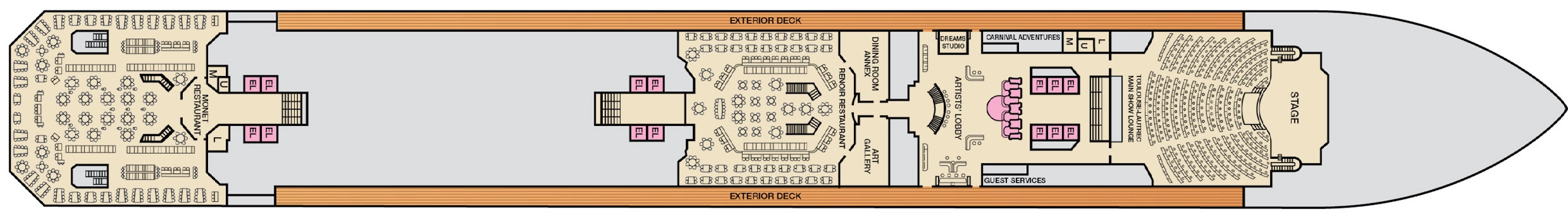 Carnival Conquest, Deck 3: official cabin and venue layout