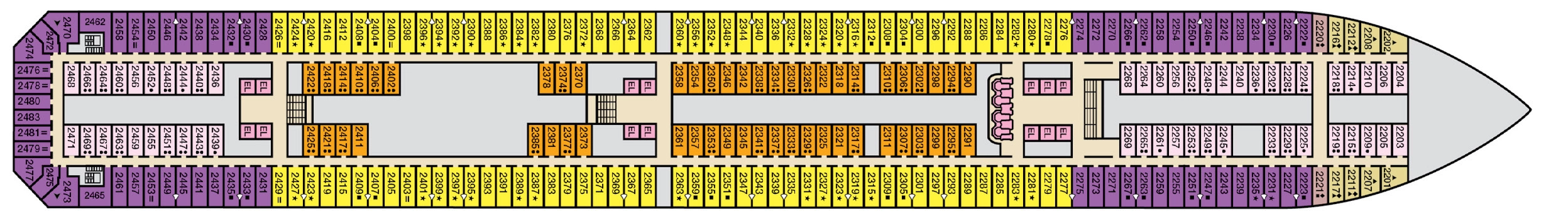 Carnival Conquest, Deck 2: official cabin and venue layout