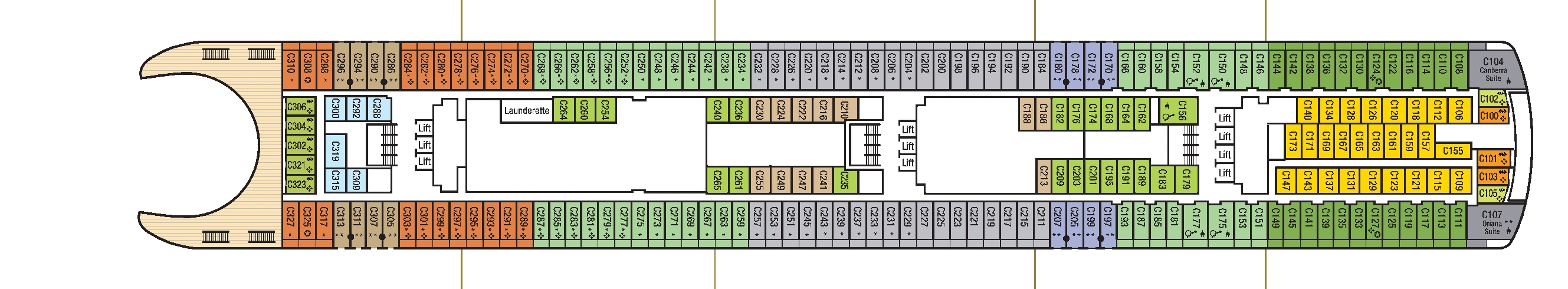 Aurora, Deck 9: official cabin and venue layout