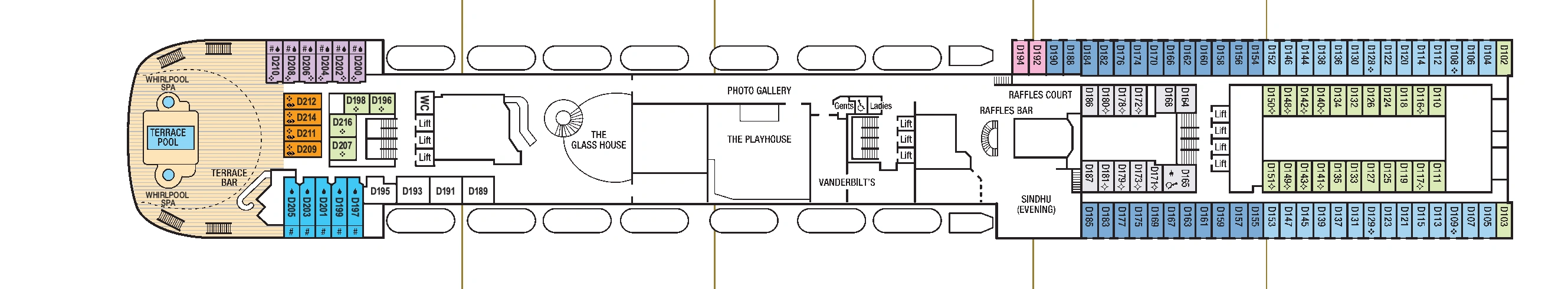 Aurora, Deck 8: official cabin and venue layout