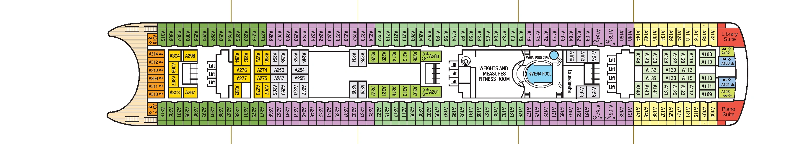 Aurora, Deck 11: official cabin and venue layout