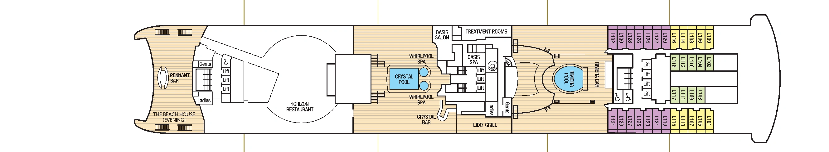 Aurora, Deck 12: official cabin and venue layout