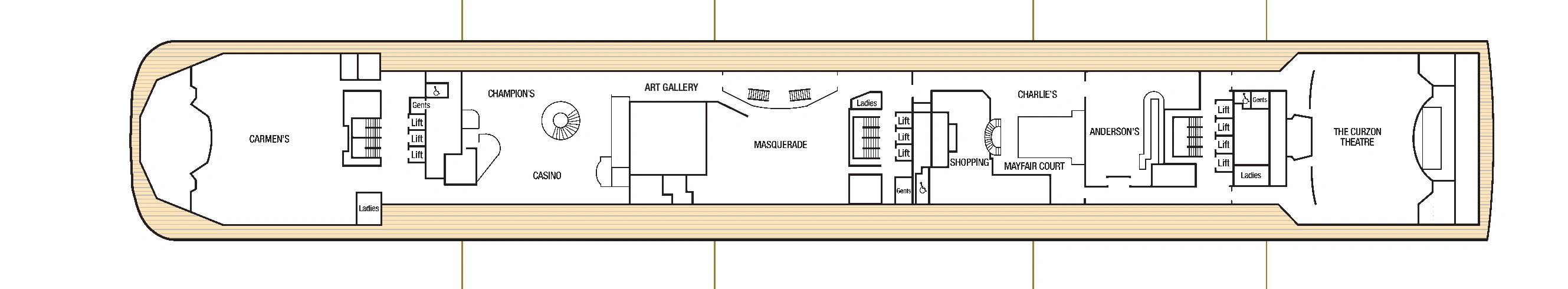 Aurora, Deck 7: official cabin and venue layout