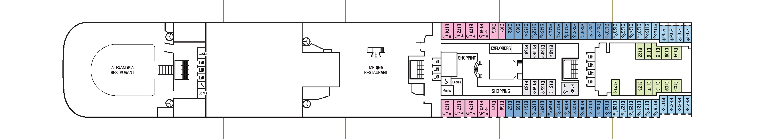 Aurora, Deck 6: official cabin and venue layout