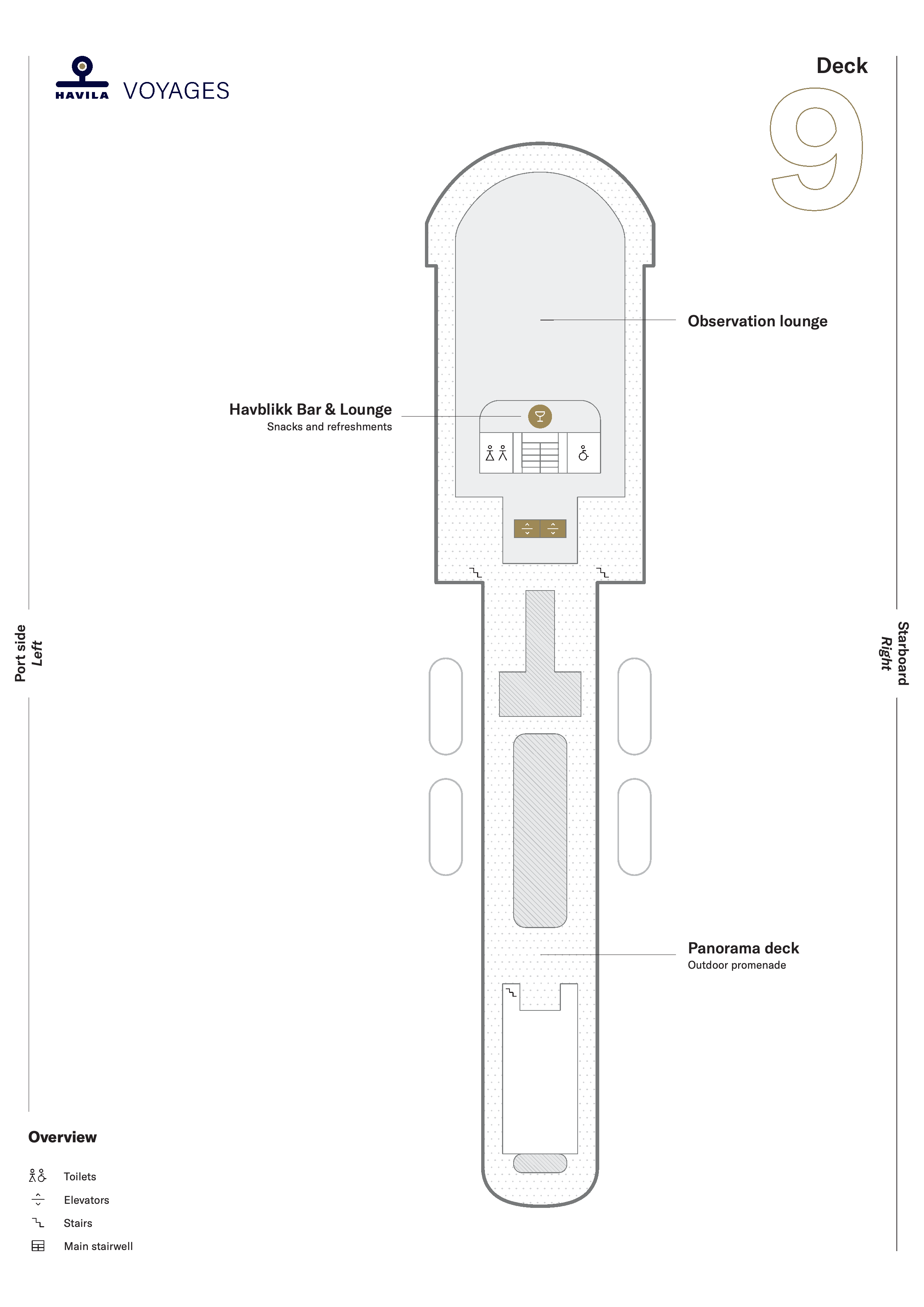Havila Capella, Deck 9: official cabin and venue layout