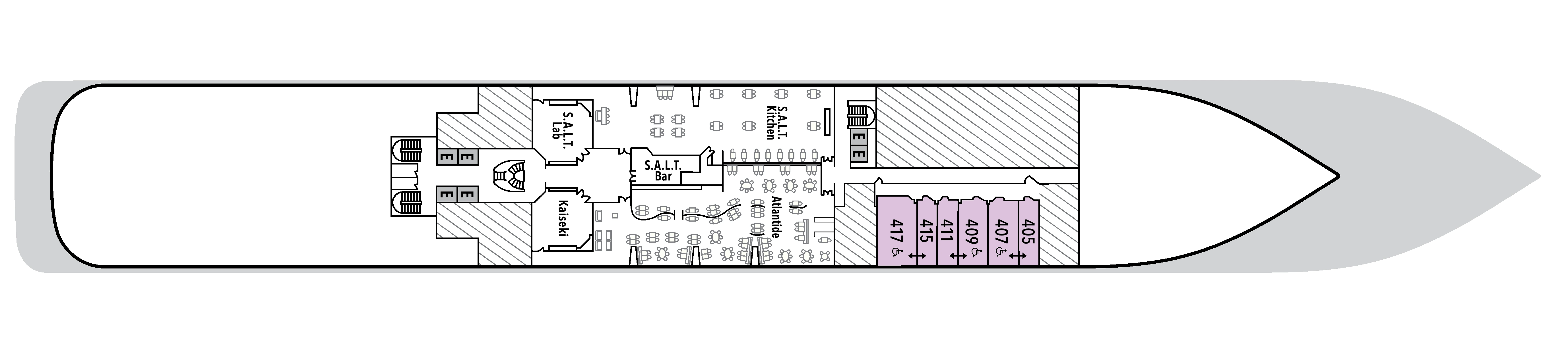 Silver Moon, Deck 4: official cabin and venue layout