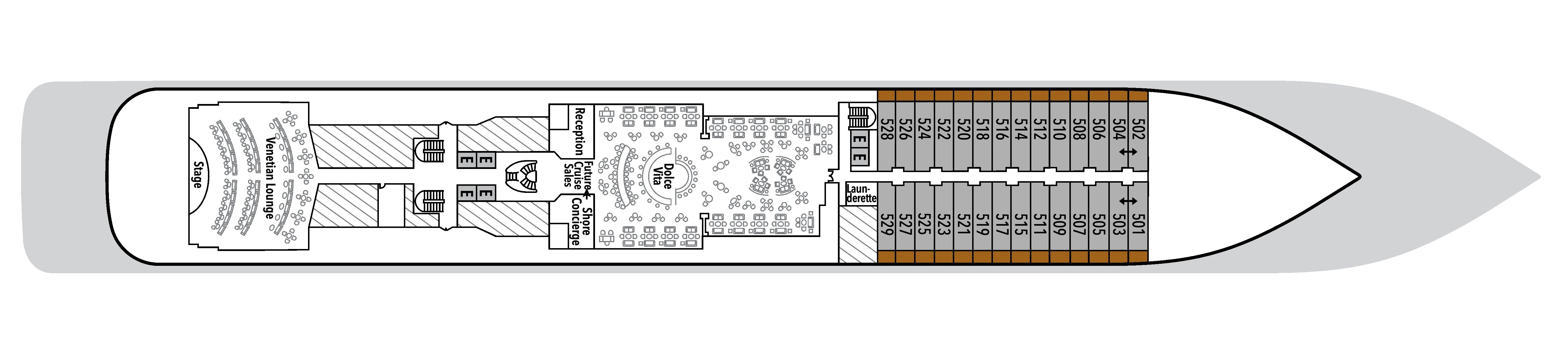Silver Moon, Deck 5: official cabin and venue layout