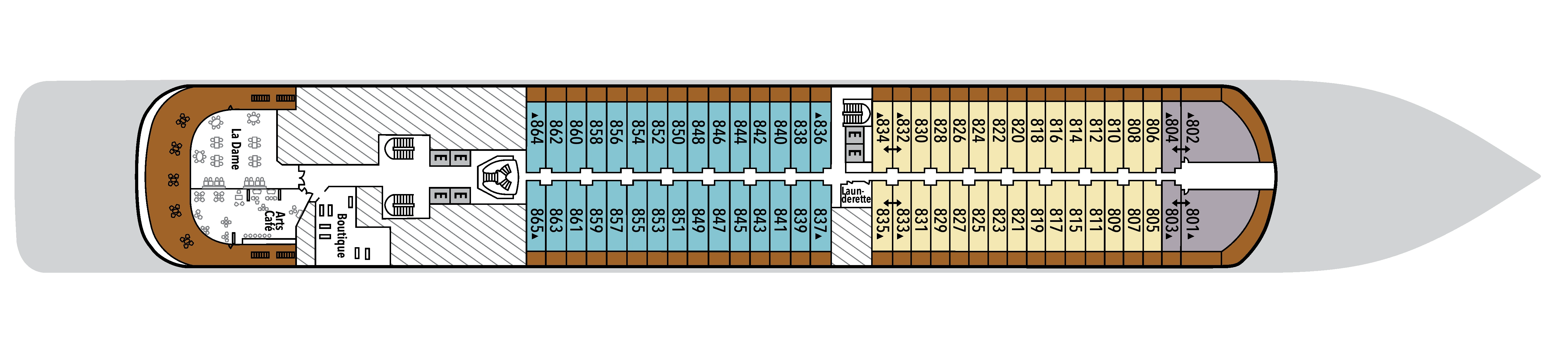 Silver Moon, Deck 8: official cabin and venue layout