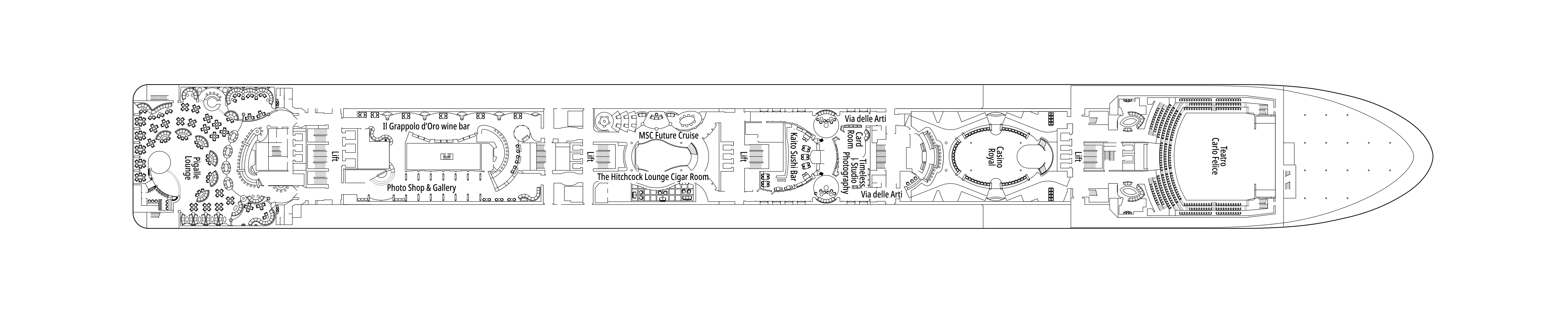 MSC Poesia, Deck 7: official cabin and venue layout