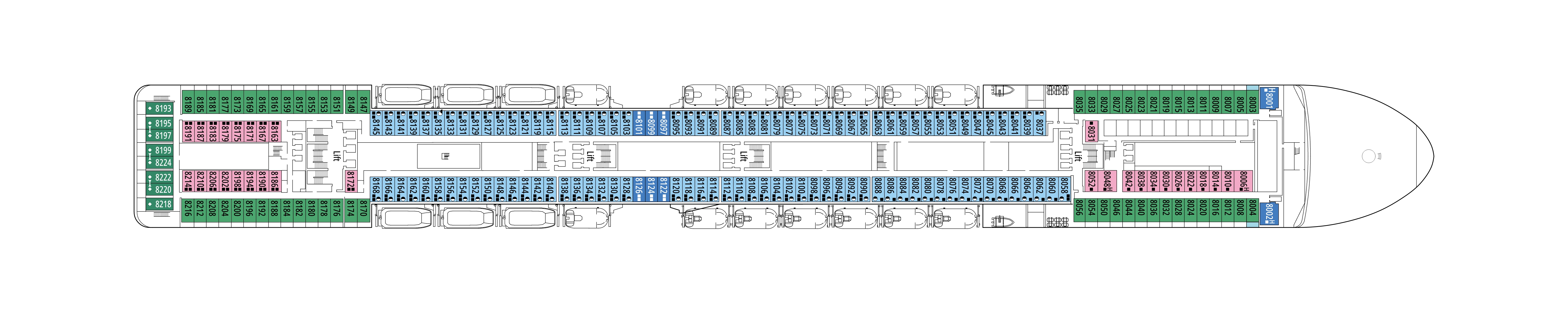 MSC Poesia, Deck 8: official cabin and venue layout