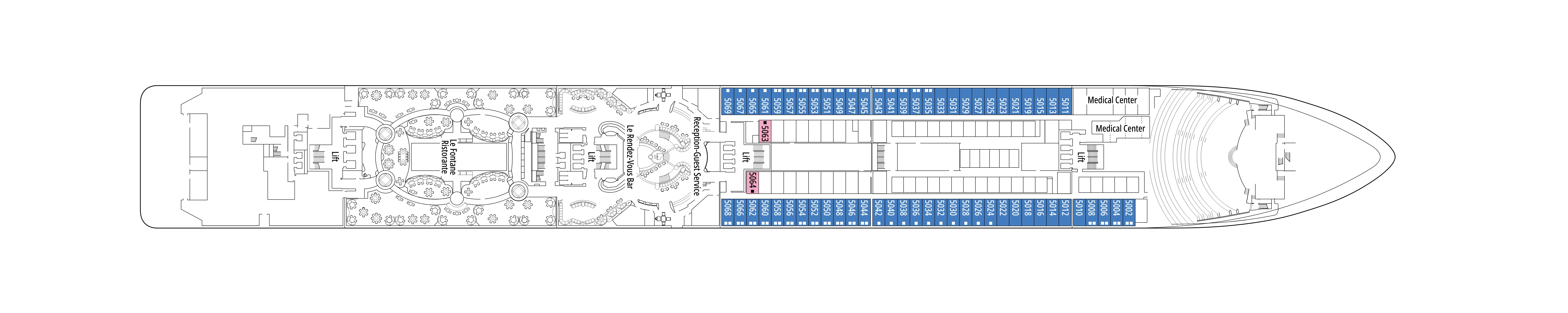 MSC Poesia, Deck 5: official cabin and venue layout