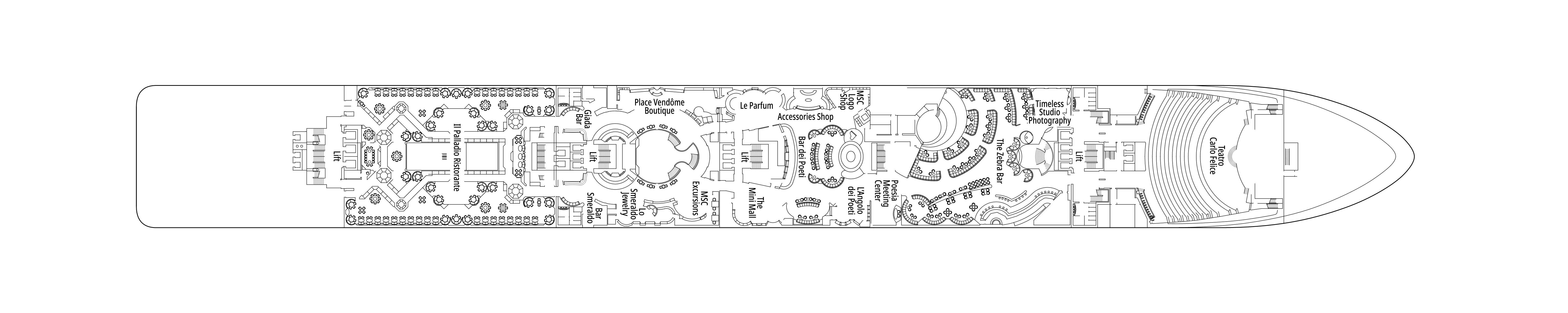 MSC Poesia, Deck 6: official cabin and venue layout