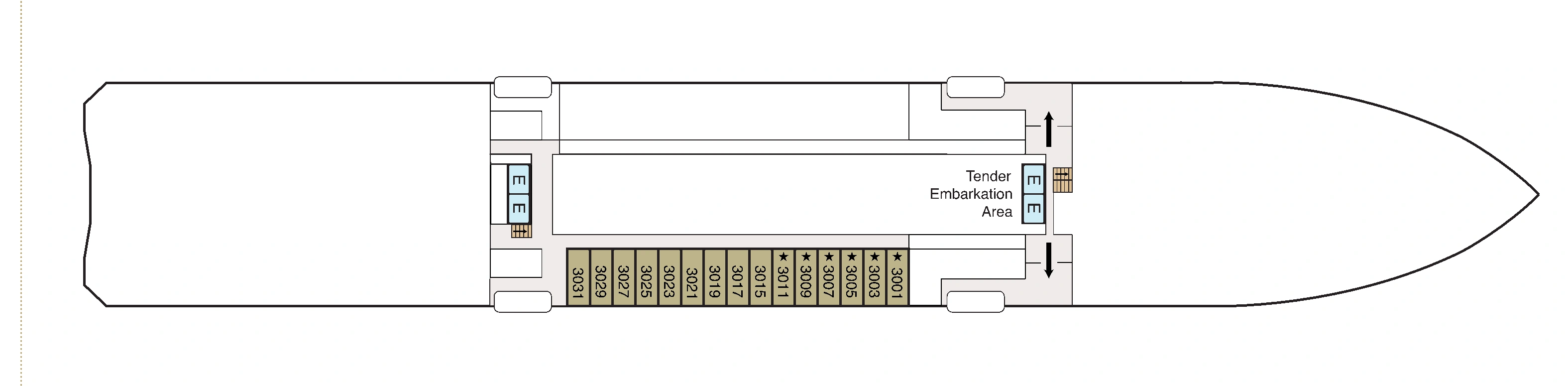 Oceania Nautica, Deck 3: official cabin and venue layout