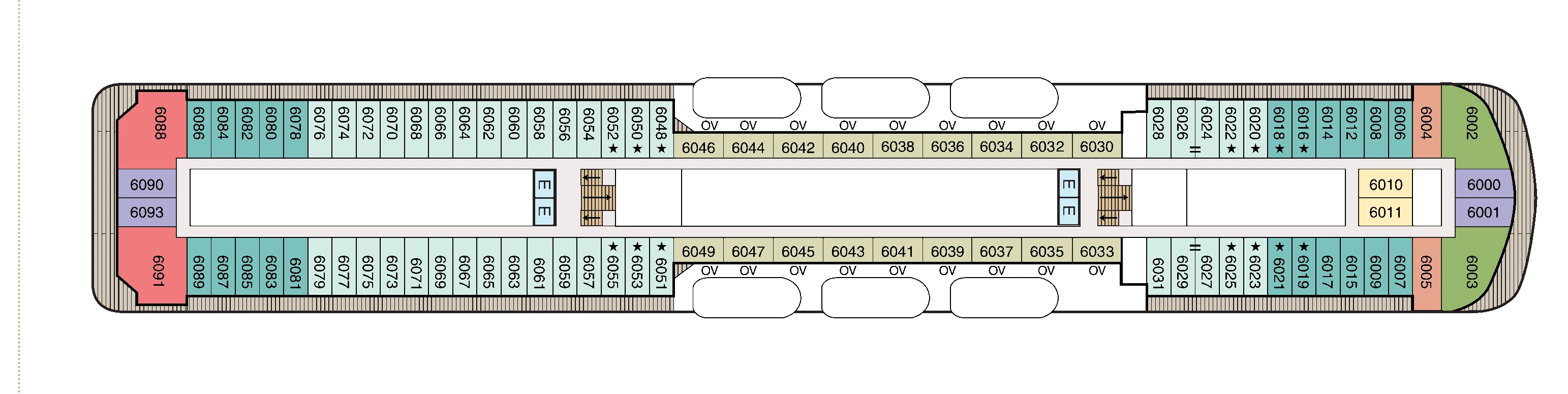 Oceania Nautica, Deck 6: official cabin and venue layout