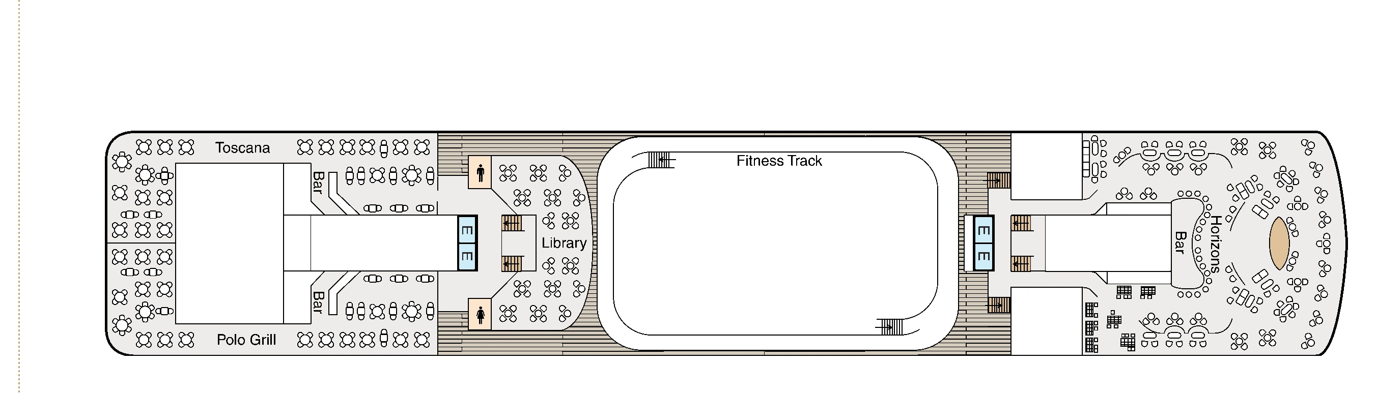 Oceania Nautica, Deck 10: official cabin and venue layout