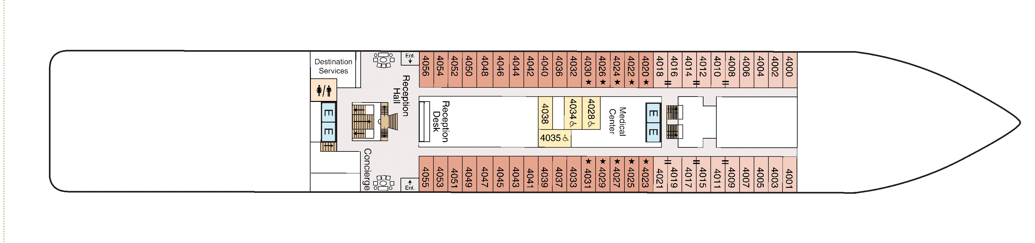 Oceania Nautica, Deck 4: official cabin and venue layout