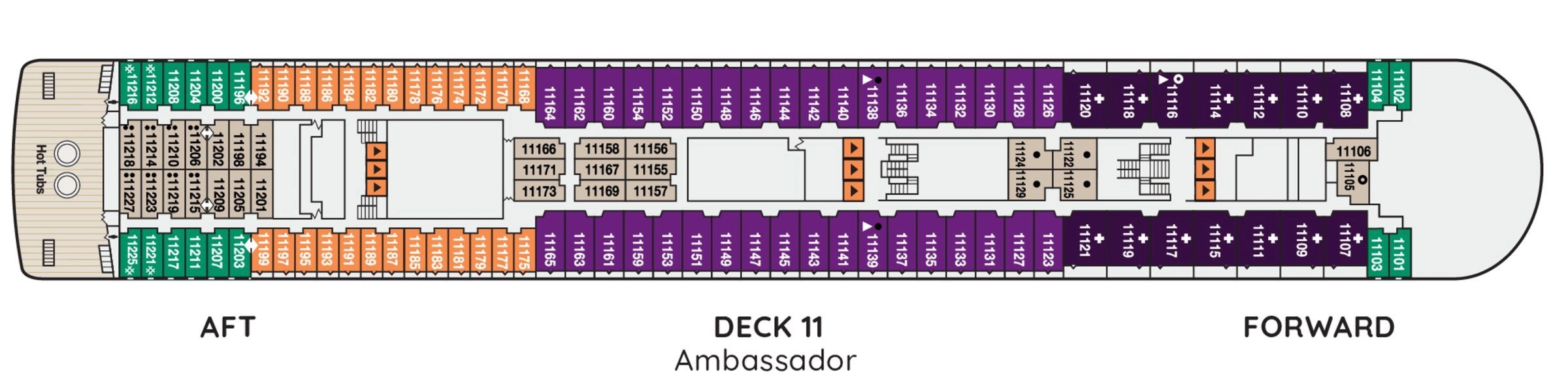Ambience, Deck 11: official cabin and venue layout