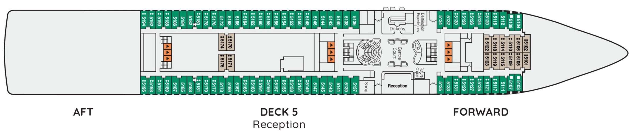 Ambience, Deck 5: official cabin and venue layout