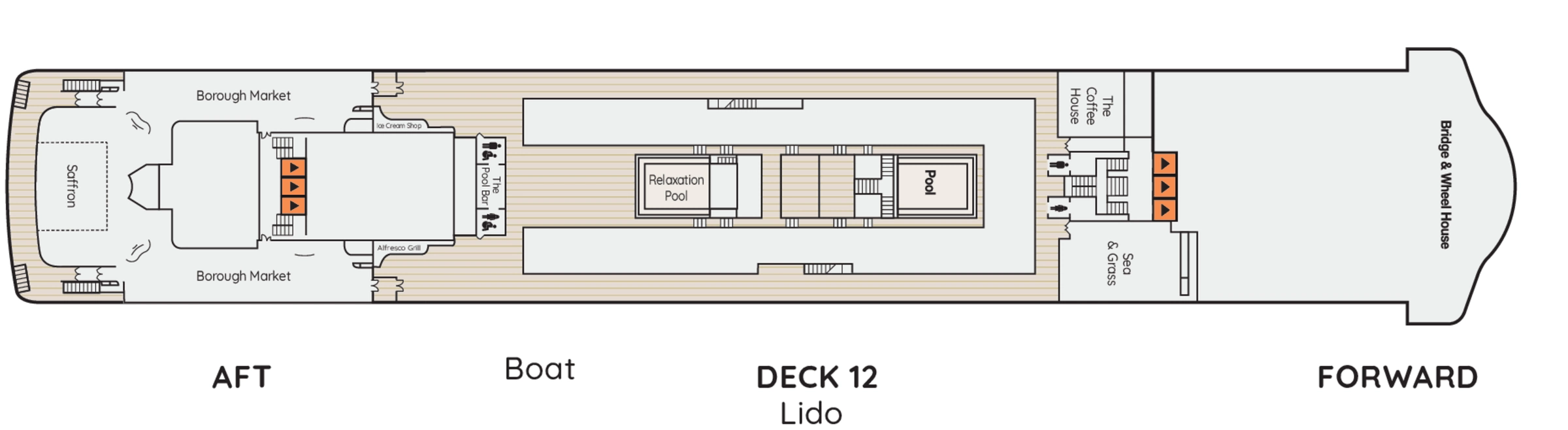 Ambience, Deck 12: official cabin and venue layout
