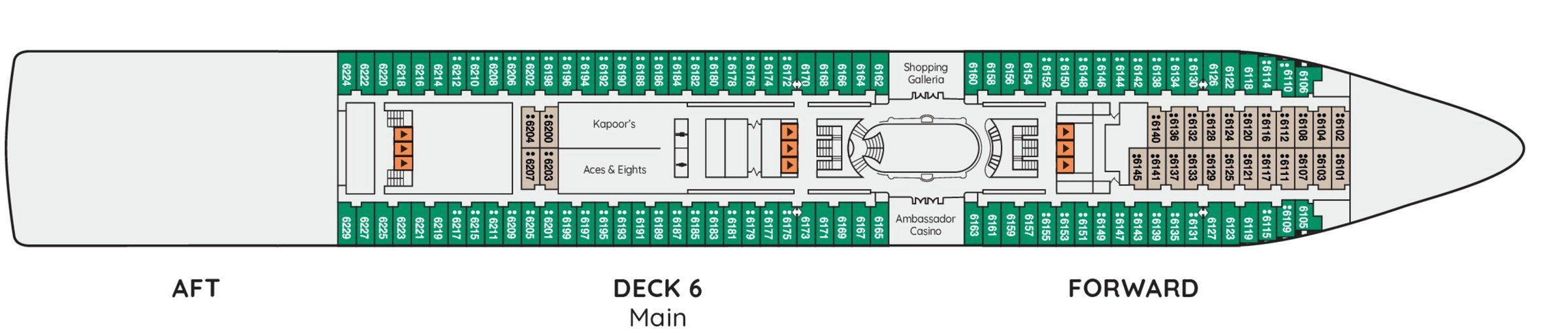 Ambience, Deck 6: official cabin and venue layout