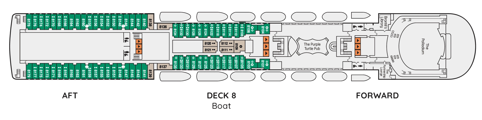 Ambience, Deck 8: official cabin and venue layout