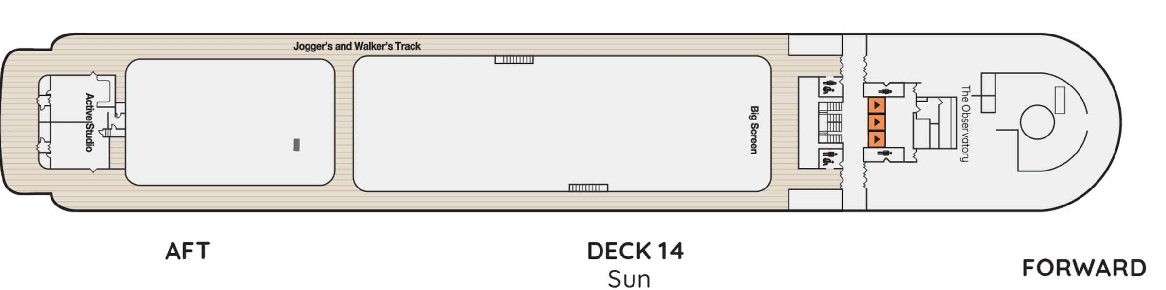 Ambience, Deck 14: official cabin and venue layout