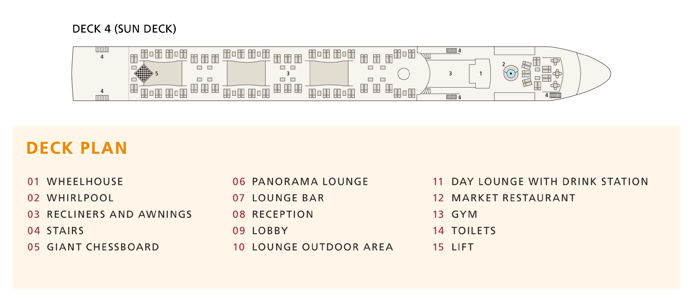 A-ROSA Clea, Deck 4: official cabin and venue layout