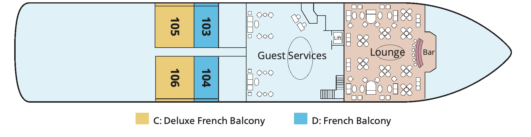 MS Antares, Deck 2: official cabin and venue layout