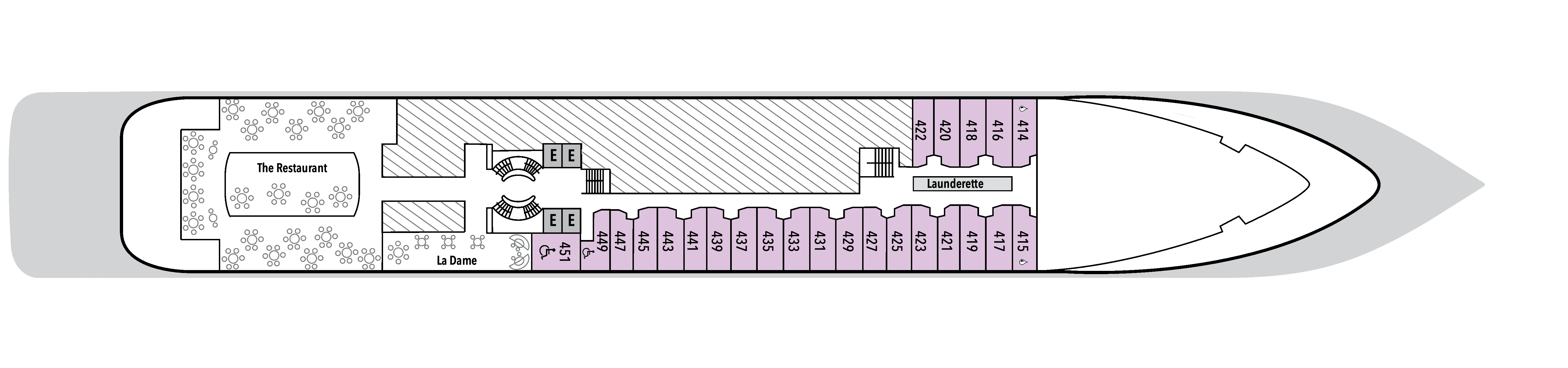 Silver Cloud, Deck 4: official cabin and venue layout