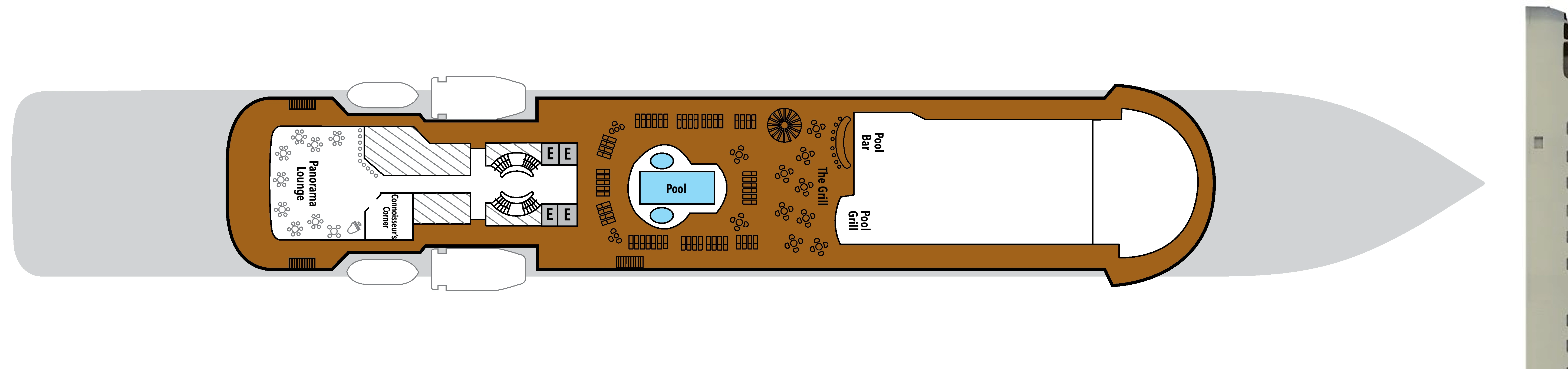 Silver Cloud, Deck 8: official cabin and venue layout