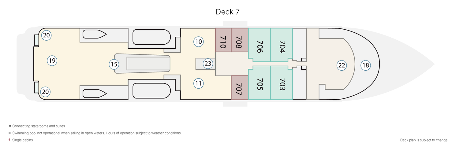 Sylvia Earle, Deck 7: official cabin and venue layout
