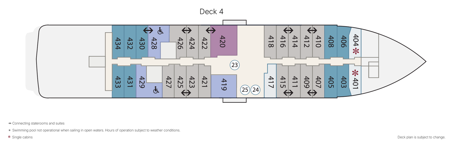 Sylvia Earle, Deck 4: official cabin and venue layout