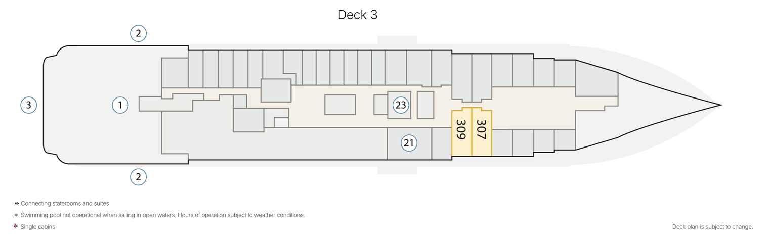 Sylvia Earle, Deck 3: official cabin and venue layout