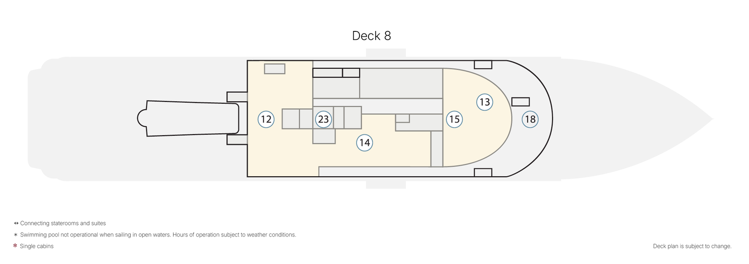 Sylvia Earle, Deck 8: official cabin and venue layout