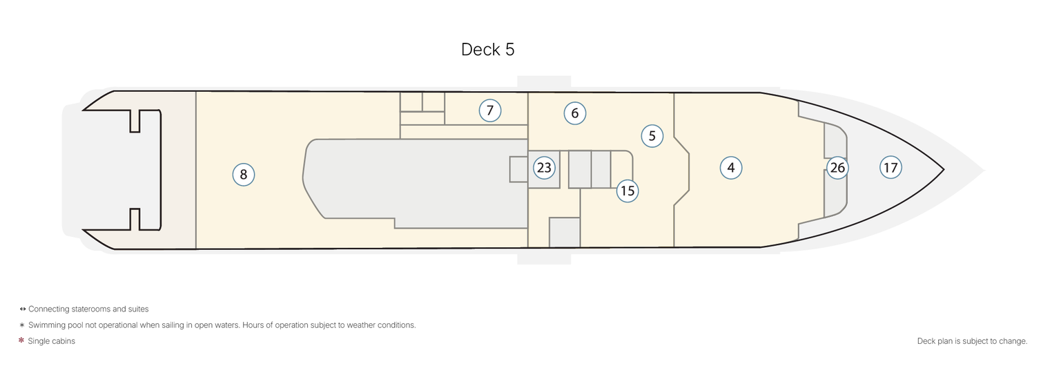 Sylvia Earle, Deck 5: official cabin and venue layout