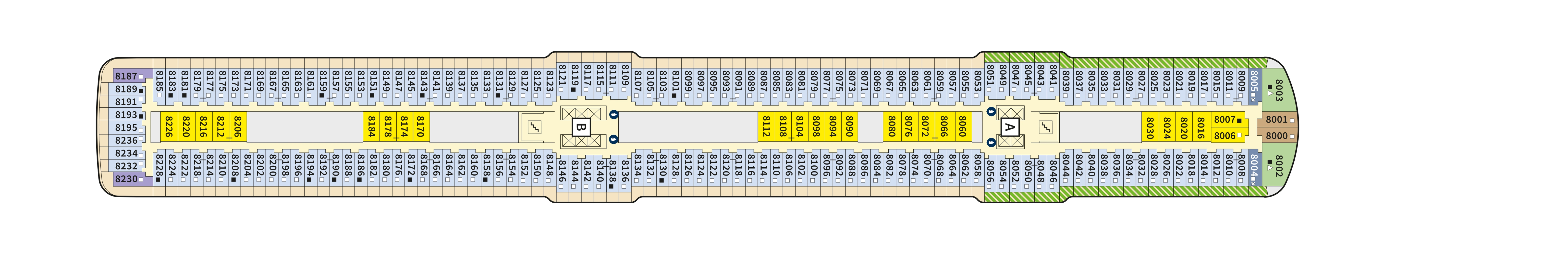 Mein Schiff 3, Deck 8: official cabin and venue layout