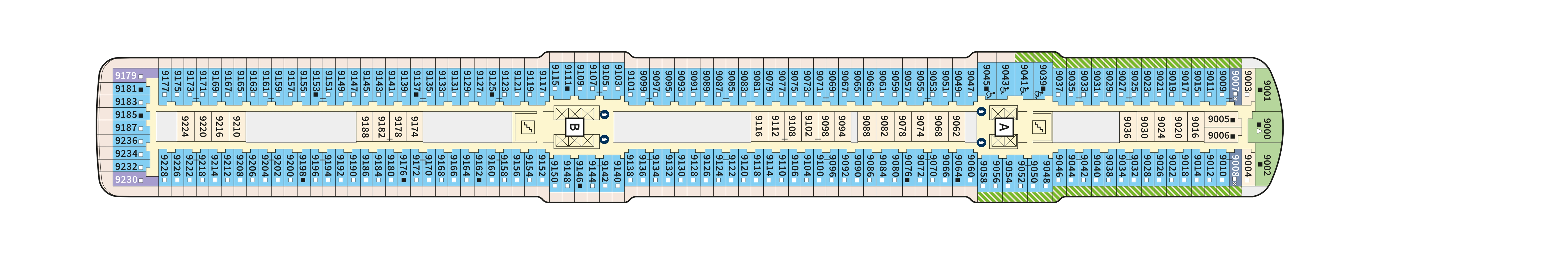 Mein Schiff 3, Deck 9: official cabin and venue layout