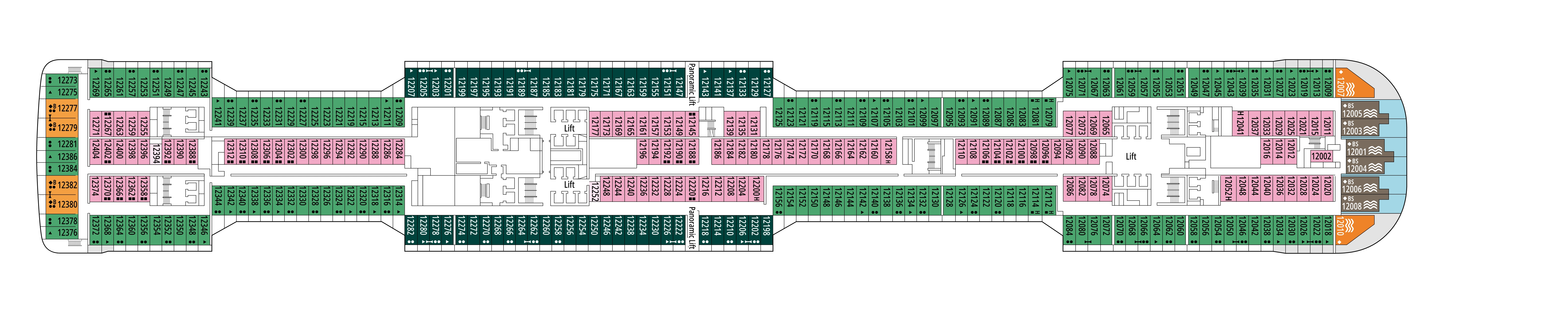 MSC Grandiosa, Deck 12: official cabin and venue layout