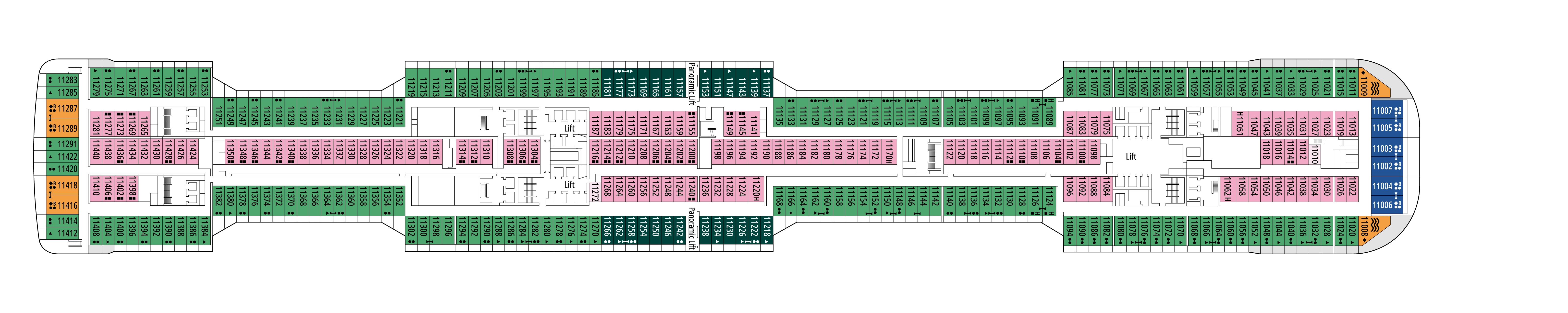 MSC Grandiosa, Deck 11: official cabin and venue layout