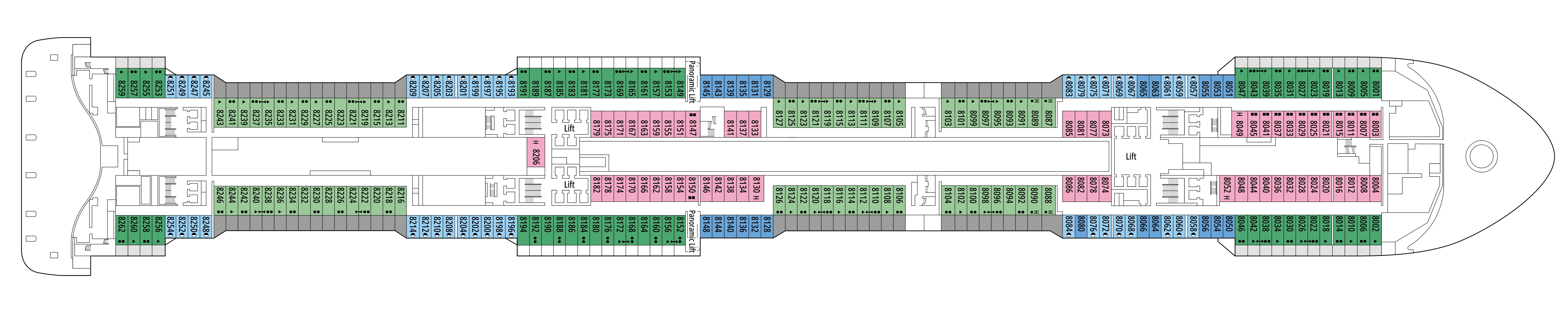 MSC Grandiosa, Deck 8: official cabin and venue layout