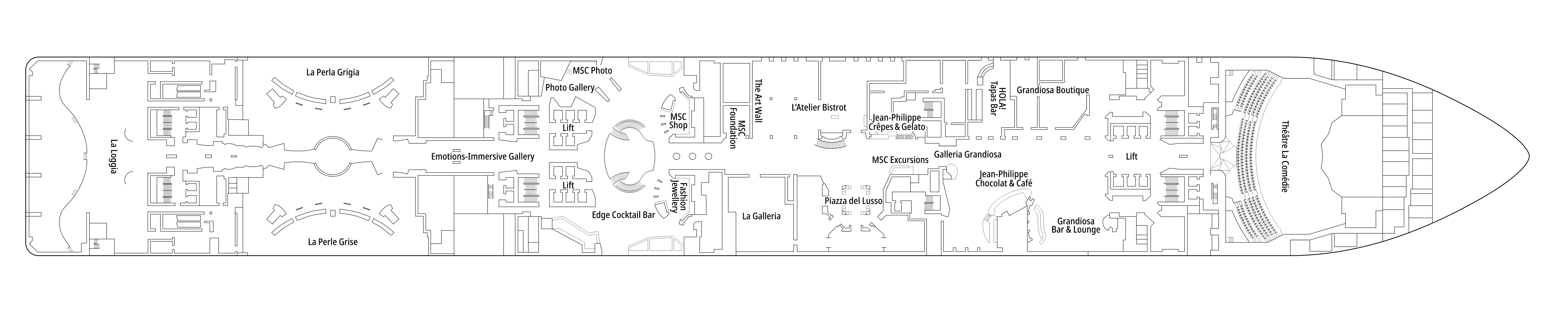 MSC Grandiosa, Deck 6: official cabin and venue layout