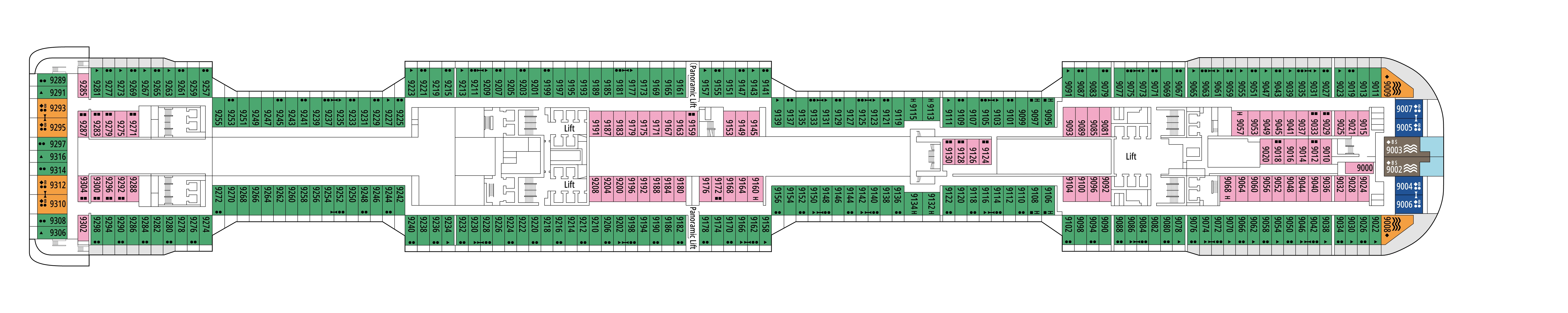 MSC Grandiosa, Deck 9: official cabin and venue layout
